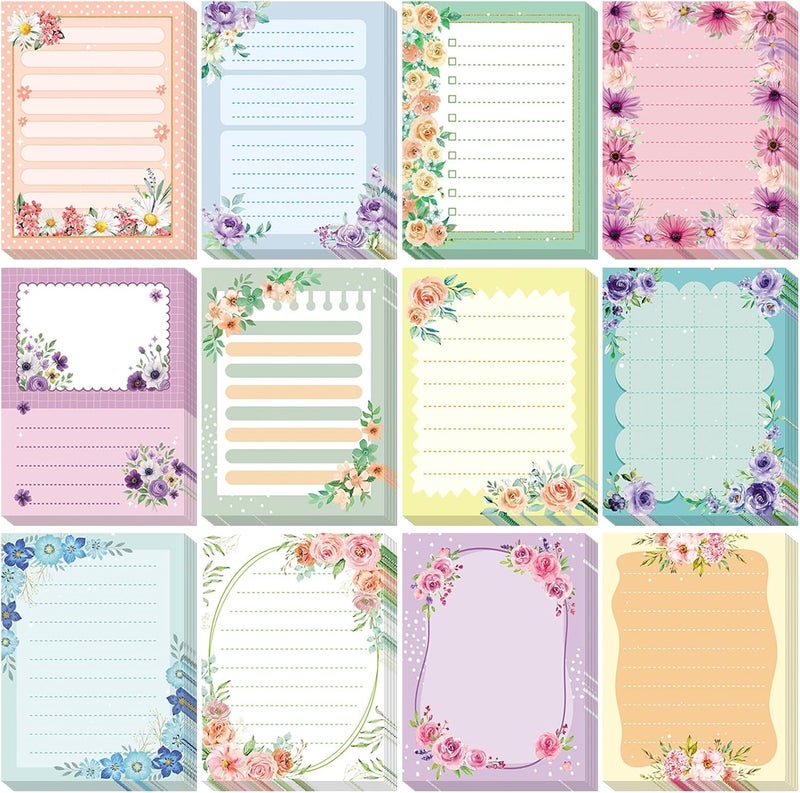 Chiisong 12 Pads Cute Sticky Notes Flower Sticky Notes 3 x 4 Inches Colored Adhesive Memo Reminder Decor Floral Memo Pads Flower Notepads for Journal Office Birthday Gifts - Image 1